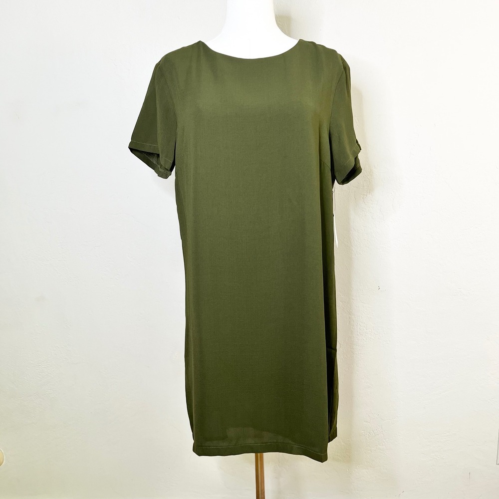 Lulus Shift and Shout Dress Olive Green Size Medium Short Sleeve Back Zip NEW